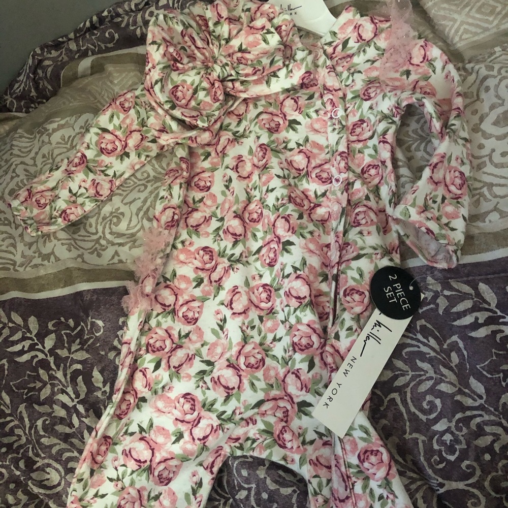 One piece floral outfit with matching hat